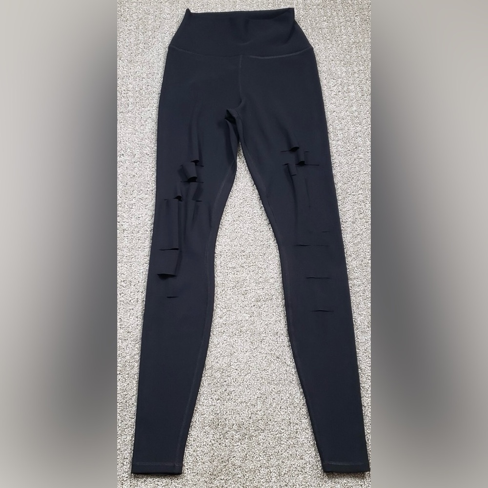 ALO Yoga Black High Waist Ripped Warrior Athletic leggings Stretch🌑